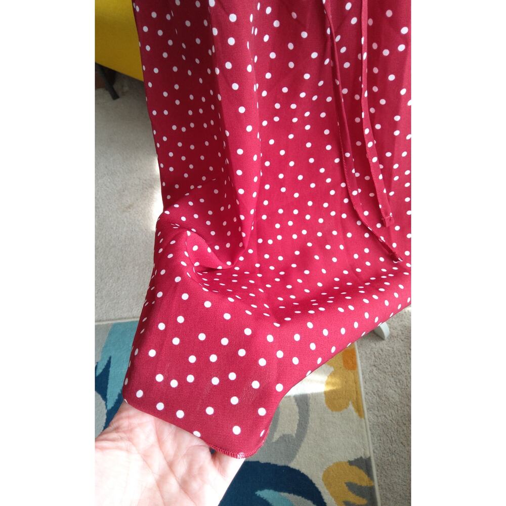Red polka dot dress sz S pin-up flutter ruffled shoulder’s romantic v-neck chic - Picture 5 of 9